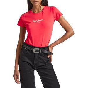 Pepe Jeans Dames New Virginia T-Shirt Slim Fit Korte Mouw Wit, Rood (knapperig rood), XXS