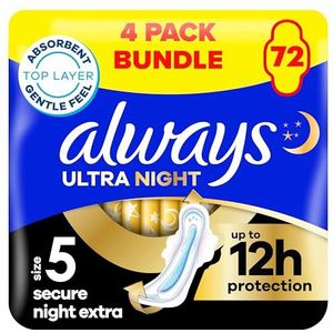 Always Ultra maandverband Secure Night Extra (maat 5) Vleugels X18 pads, super absorberend en ultradun, voor menstruatie