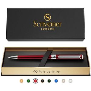 Deep Crimson Red Ballpoint Pen Scriveiner - Prachtige Rode Lak Balpen met Chroom Afwerking, Schmidt Zwarte Inkt Vulling, Beste Balpen Cadeauset voor Mannen en Vrouwen, Professionele Uitvoering