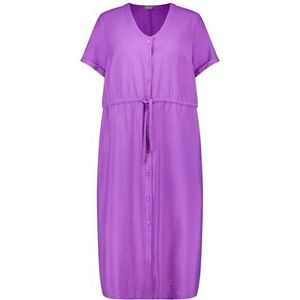 Samoon Zomerjurk voor dames, midi-lengte, korte mouwen, met omslag, effen, kuitlengte, Soft Plum, 48 Grote maten