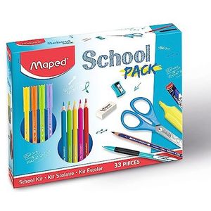 Maped - School Pack 33 stuks – kleurpotloden + viltstiften + grafietpotloden + potloodhouder en vuletui + markeerstift + gum + puntenslijper + pulse schaar - voor kinderen vanaf 4 jaar