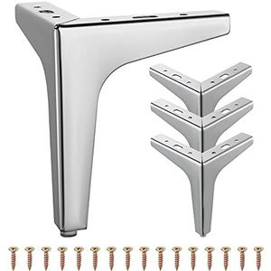 SHEENO 4 stuks driehoekige metalen meubelpoten, moderne meubelpoten, metalen poten voor bank of reservepoten voor stoelen en kast (zilver, 15 cm)