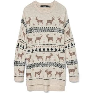VERO MODA VMDEERS LS O-Neck H/L Long Trul. Xmas, Birch/Detail: w. Brown Lentil+zwart, S
