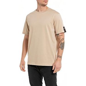 Replay Heren T-shirt korte mouwen ronde hals, beige (Light Taupe 803), M, Light Taupe 803, M