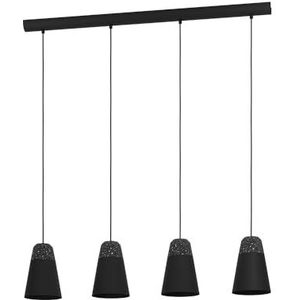 EGLO Hanglamp Canterras, 4-lichts pendellamp, eettafellamp van terrazzo in grijs en wit, zwart metaal, lamp hangend voor woonkamer, E27 fitting