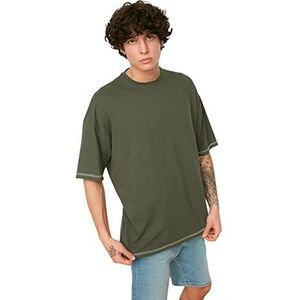 Trendyol Mannelijk jong Oversize Standaard Crew Neck Knit T-Shirt Khaki, kaki, XS
