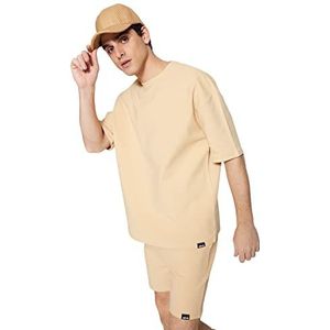 Trendyol Heren Heren Oversized Basic Crew Neck Gebreid T-shirt, Beige, L