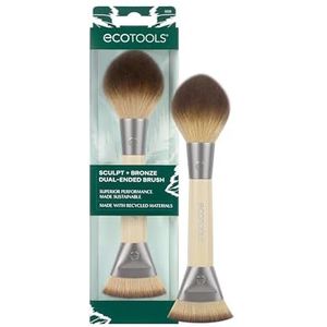 EcoTools Sculpt + Bronze dubbele make-upkwast, zachte bronzer & dichte contourkwast voor vloeibare, crème & poeder, reisvriendelijk, veganistisch, diervriendelijk, milieuvriendelijke steel, 1 stuk