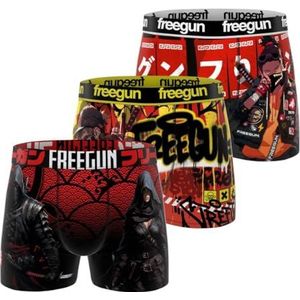 FREEGUN Boxershorts voor kinderen, Manga, boxershorts voor jongens, zeer zacht en comfortabel (3 stuks), 10 jaar/12 jaar, rood/zwart/geel, 10-12 Jaren