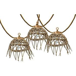 Lichtsnoer voor buiten, 10 exotische lampenkappen, stro, MINI HAWAI LIGHT HYBRID LED warm wit 7,50 m zonne-energie en op netstroom