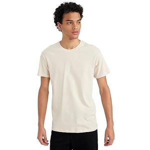 DeFacto Heren Slim Fit Basic T-shirt - Klassiek T-shirt voor mannen, beige, S