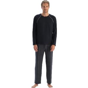 Heren Navy Raglan Sleeve Gedetailleerde pyjama Set, L, Donkerblauw, L