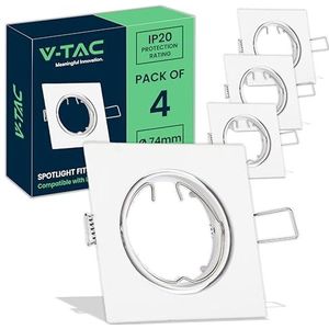 V-TAC 4 x draaibare led-inbouwspot, van aluminium, voor GU10-spot, inbouwuitsparing 74 mm, vierkant frame voor lampen, geschikt voor gipsplaat, hout, planken, thuis