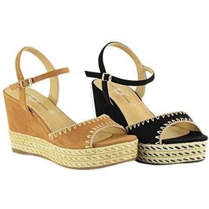 THE DIVINE FACTORY Loganne sandalen met enkelbandje voor dames, Zwart 010, 38.5 EU