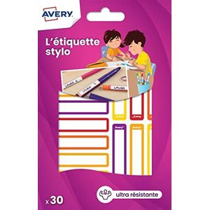 Avery - 30 sterke, zelfklevende etiketten voor het markeren van pennen, krijtjes, viltstiften. Perfect voor school, kleuterschool, college. Geel/oranje ontwerp, 50 x 10 mm