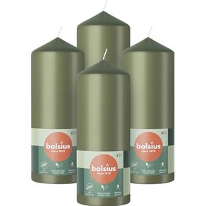 Bolsius - Gladde Stompkaarsen - 15cm - 4 stuks - Olijfgroen