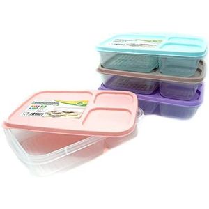 PARENCE.- Lunchbox met 3 compartimenten met aangepast deksel/magnetron, vaatwasser - Plastic eetkamerdoos - 1,2 L / 21 * 14,5 cm - Willekeurige kleur (blauw, bruin, paars, roze)