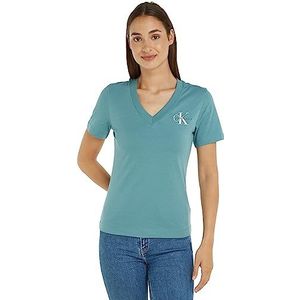 Calvin Klein Jeans Dames T-shirt met korte mouwen Monologo slanke V-hals, blauw (Arctic), XXS, Blauw (Arctisch), XXS