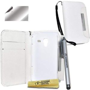 Accessory Master 5055716333725 elegante portemonnee boekstijl lederen tas met displaybeschermfolie en stift voor Samsung Galaxy Ace 2 wit