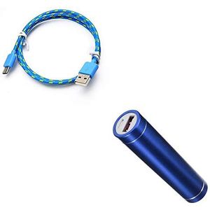 Pak accu voor Samsung Galaxy A9 Smartphone type C kabel gevlochten 3 m + externe batterij oplader Android 2600 mAh (blauw)