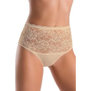Teyli - Violetta - Hoge Taille Slip - Beige - Katoen met Bloemenkant