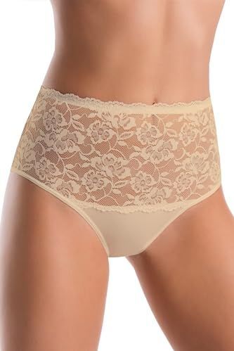 Teyli - Violetta - Hoge Taille Slip - Beige - Katoen met Bloemenkant