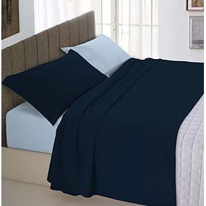 Italian Bed Linen Beddengoedset ""Natural Colour"", donkerblauw/lichtblauw, eenpersoonsbed