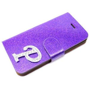 Exklusive-Cad SAM-S4-MINI Case Glamour-P-Purple Samsung Galaxy S4 Mini Glamour Glitter Strass Etui Flip Case Tas Cover Case met magneetsluiting - Letter P in Purple