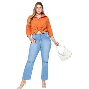 Trendyol Vrouwen hoge taille rechte been plus grootte jeans, blauw,42, Blauw, 40 NL/Plus