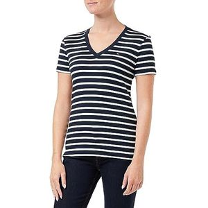 Tommy Hilfiger Dames korte mouwen gebreide tops, blauw (Breton Desert Sky/Ecru), XXS