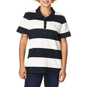 Tommy Hilfiger Dames Puff Sleeve Polo Tee T-shirt, Sky Captain/Bright White Rugby, M