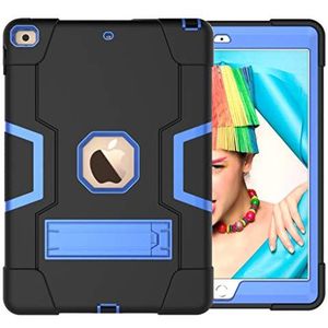 iPad 12.9 (2018/2020/2021) Productie Case met kickstand, duurzame zware shockdoss hybride Hard Hybrid Drielaagse beschermhoes iPad Tablet Silicone Case (zwart+blauw
