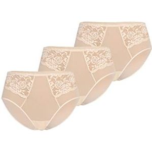 3 Pack Dames Knickers Hoge Taille Slips Mesh Bloemen Kant Volledig Comfort Ademend Rekbaar Slipje Pack van 3 Vida Teyli Kleur Wit Maat 18, Beige, 34