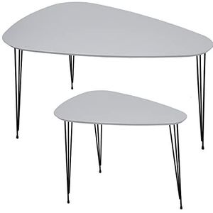 DRW Set van 2 salontafels in de vorm van hout en metaal, in zwart en wit, 90 x 60 x 49 cm en 60 x 40 x 45 cm