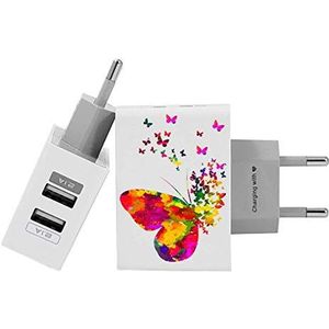 Gocase Butterflies Wall Charger | Dual USB-oplader | Compatibel met iPhone 11 Pro Max XS Max X XR Samsung S10 + Huawei P30 P20 LG Sony | Voeding wit 1 A / 2,1 A