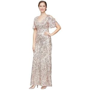 Alex Evenings lange jurk met pailletten voor dames, voor speciale gelegenheden, zand, 40