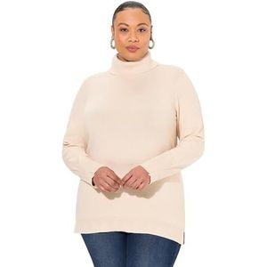 Ulla Popken Grote maten grote maten plus size coltrui met brede geribbelde manchetten, lange mouwen, Natuurlijke melange, 42/44 NL
