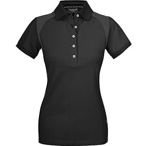 Texstar PSW7 dames stretch pikee hemd met drie knopen, maat L, zwart