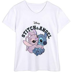 Lilo & Stitch T-shirt met korte mouwen, wit, maat S, gemaakt van 100% katoen, 160 g/m², bedrukt met steek en engel, origineel product, ontworpen in Spanje, Wit, S