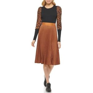 DKNY Faux Suede Midi Pleated Skirt, Roasted Pecan Brown, XXS, Roasted Pecan Brown, XXS