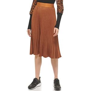 DKNY Faux Suede Midi Pleated Skirt, Roasted Pecan Brown, XXS, Roasted Pecan Brown, XXS