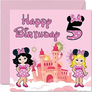 5e verjaardagskaart meisje - Fantasy Castle Mouse - Happy Birthday-kaart 5 jaar oud meisje, meisjesverjaardagskaarten voor haar, 145 mm x 145 mm wenskaart voor dochter, nichtje, kleindochter, zus, God