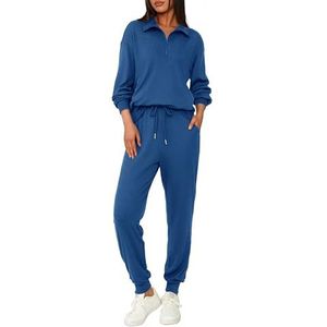 BTFBM Women's 2 Piece Tracksuit Fall Outfits 2025 Long Sleeve Half Zip Sweatshirt Sweatpants Lounge Set Sweatsuits(Solid Dark Blue,Large)