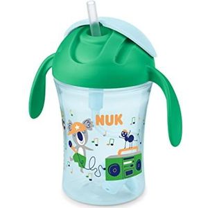 NUK Kunststof, Motion Cup Drinkbeker | 230 ml | lekvrij, zacht rietje | ergonomisch gevormde handgrepen | 8 maanden | BPA-vrij | groen