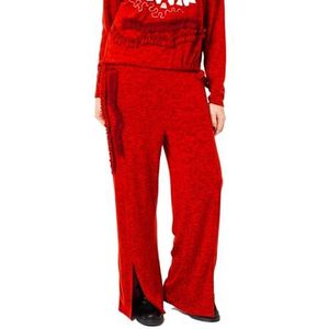 Mamatayoe Orfebre lange damesbroek, rood, met borduurdetails voor herfst en winter, vloeiende gebreide broek met splitten en elastische band., Rood, M