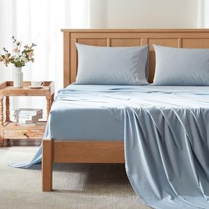 Comfort Spaces Coolmax vochtafdrijvend vel set super zacht, lichtbestendig, 16 inch diepe zak, rondom elastisch - warm weer koelbladen voor nachtelijk zweten, koningin, blauw 4 stuk