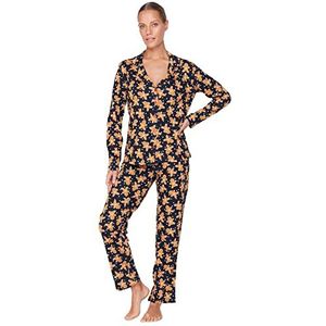 Trendyol Vrouwen Vrouwen Vrouwen Patroon Gebreide Pyjama Set (Pack van 2), marineblauw, L