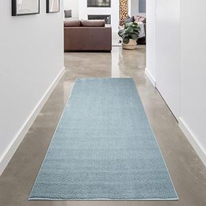 carpet city Hal Hoogpolig - 80x300 cm - Blauw, effen - Super Soft - Zachte Micro Polyester tapijten Slaapkamer - Modern Langpolig woonkamertapijt, softshine-2236-aqua-80x300