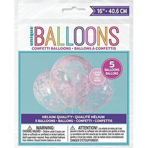 Unique Party 73379 16"" Clear Latex Ballonnen | Leuke Roze Hart Confetti | 5ct 5 Stuks
