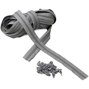 IPEA Ritssluiting maat 5# doorlopende ketting - 10 meter - nylon touw + 25 schuivers inbegrepen - ritssluiting - op maat te snijden om te naaien, 3 kleuren om uit te kiezen, grijs, breedte 30 mm